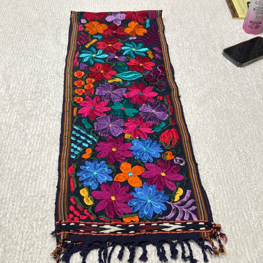 Table Runner Embroidered Floral Tassels Bright Colorful Vibrant Home